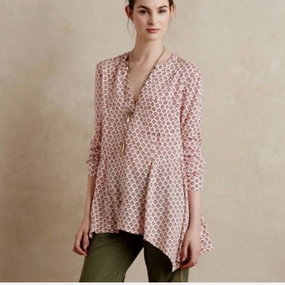Anthropologie Maeve Laiken Pink Patterned Top size 12